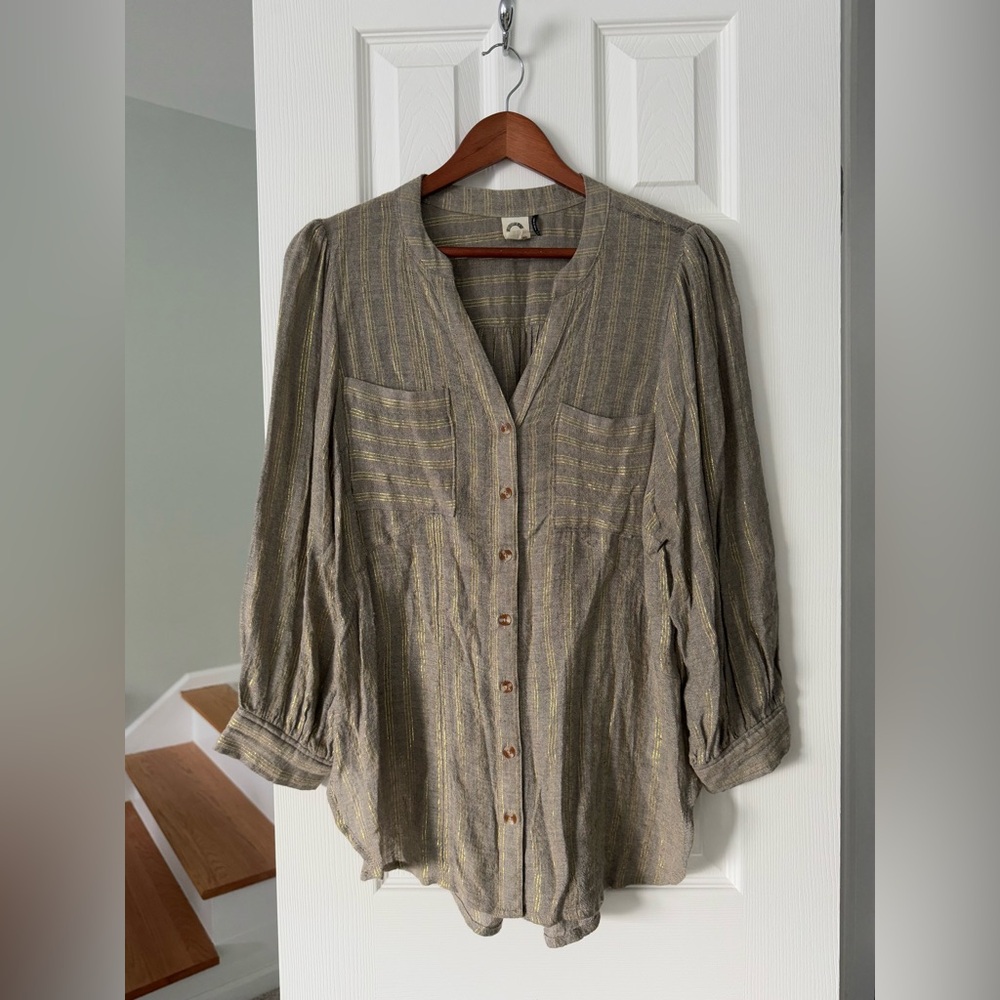 Akemi + Kin Button-Up Blouse with Gold Accents